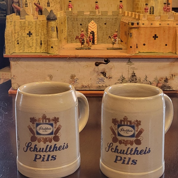 Schultheis Pils Two Steins Made in West Germany