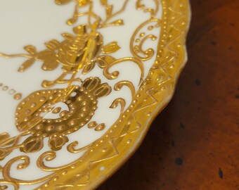 ミカド エクストラ プレート 手描きの浮き彫りの金彩花 1900 年代初頭