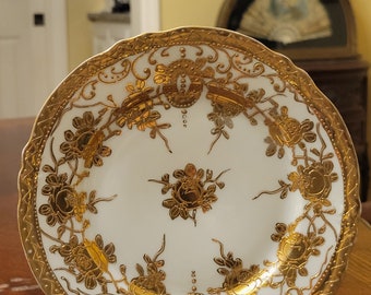 Mikado Extra Plate with Handpainted Raised Gold Moriage Flowers Circa Early 1900&#39;s