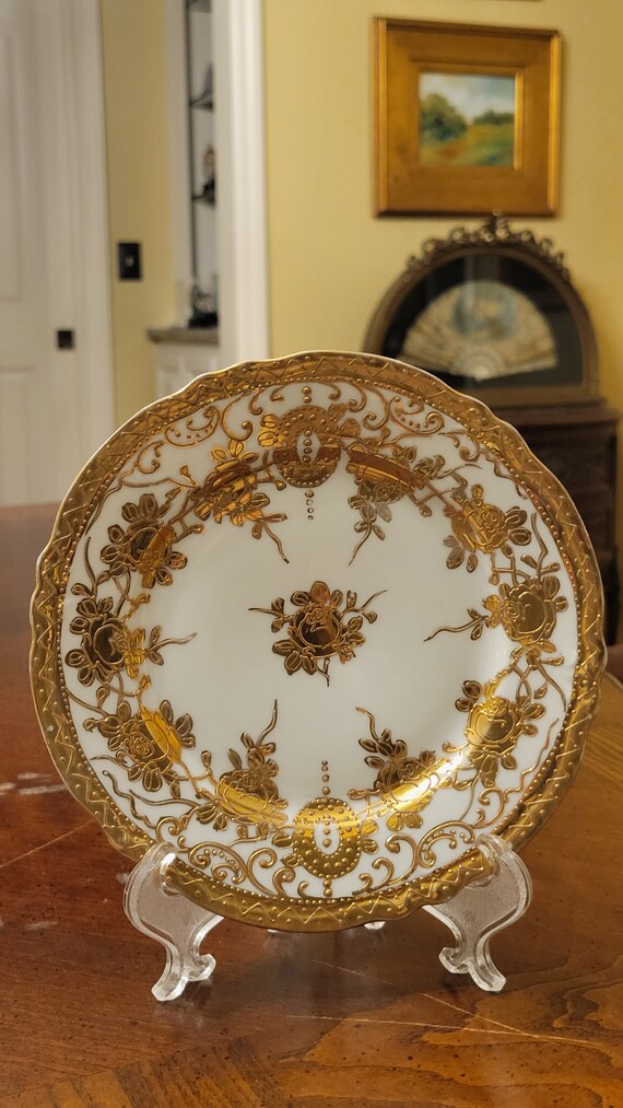 ミカド エクストラ プレート 手描きの浮き彫りの金彩花 1900 年代初頭