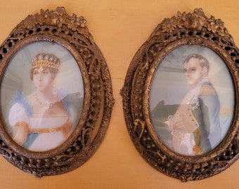 ナポレオンとジョゼフィーヌ・ボナパルトの額入りミニチュア肖像画