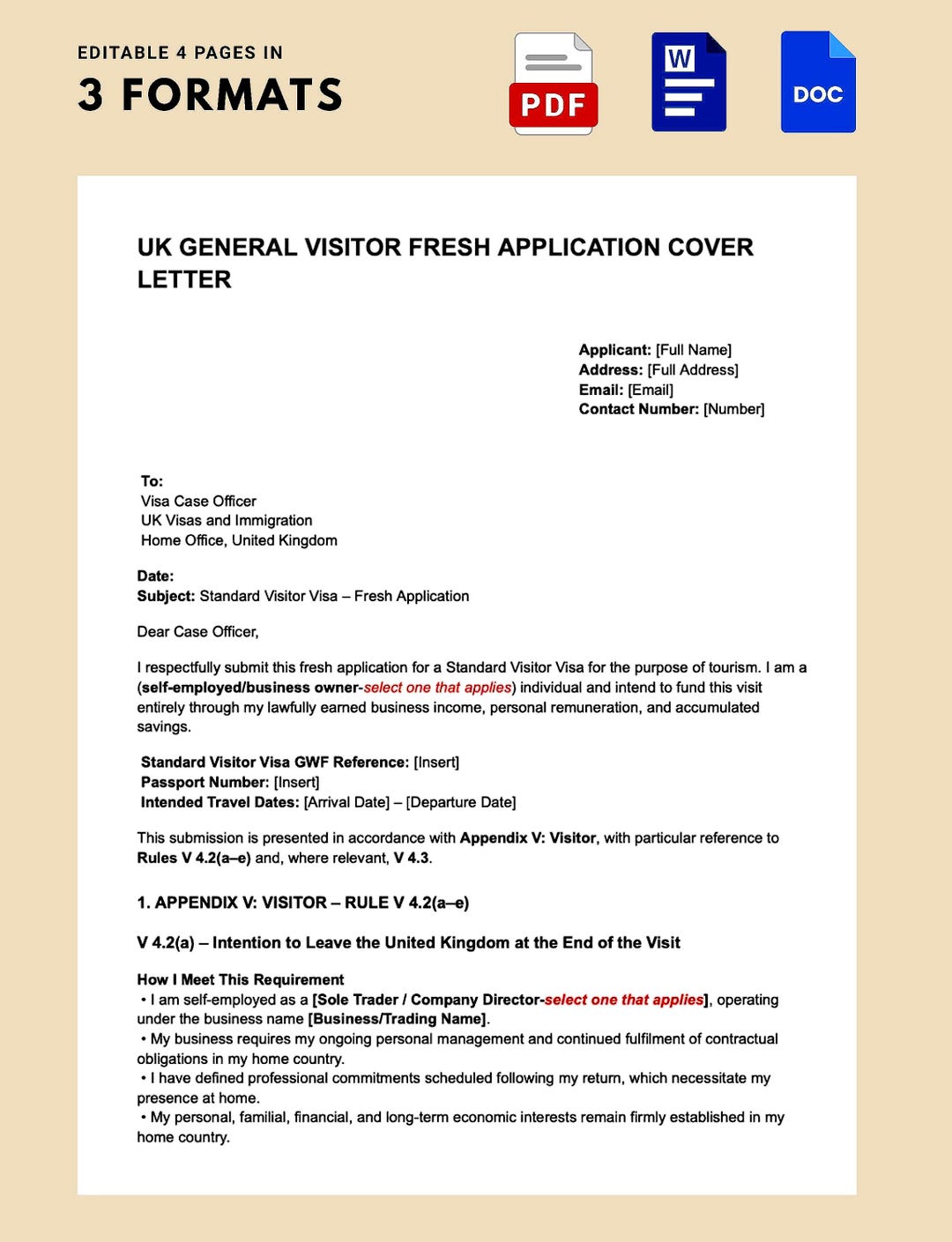 Ukvi Letter Example UK Standard Visitor Visa Cover Letter Template – Salaried Professional ...