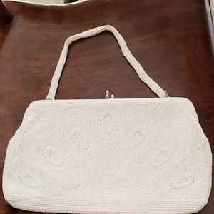Vintage White Seed Bead Clutch made in Japan