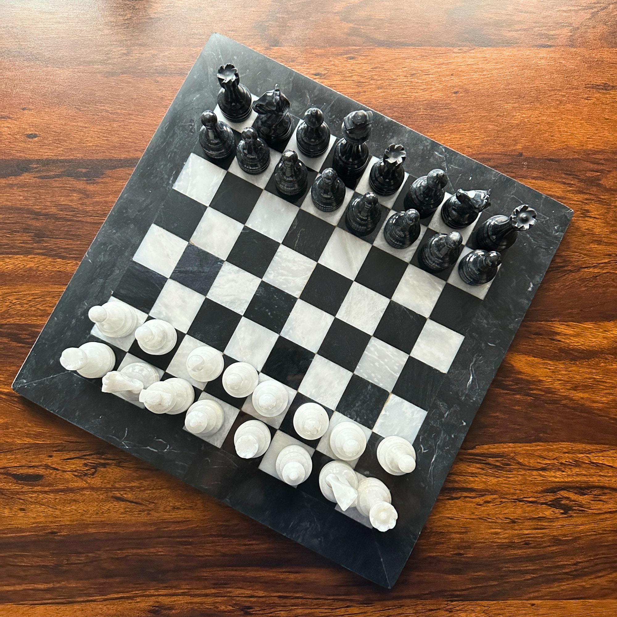 StonKraft 12 x 12 Stone Chess Board with Wooden Base - Chess Game