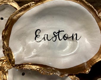 Gold Gilded Oyster Shell Place Cards: Beach Wedding Favors