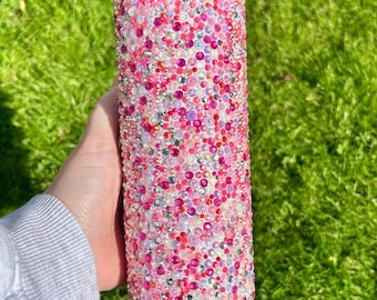 Pink Rhinestone Stainless Steel Tumbler, pink 20oz bling cup, glam rhinestone tumbler