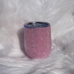 Pink rhinestone tumbler, 12oz stainless steel tumbler, sparkly pink cup, diamond cup, bedazzled cup, cute travel cup, glam gift for her