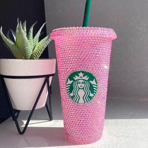 Pink Rhinestone Starbucks tumbler, reusable cold cup, bling tumbler, rhinestone cup, bedazzled cup, Starbucks tumbler for her, bling tumbler