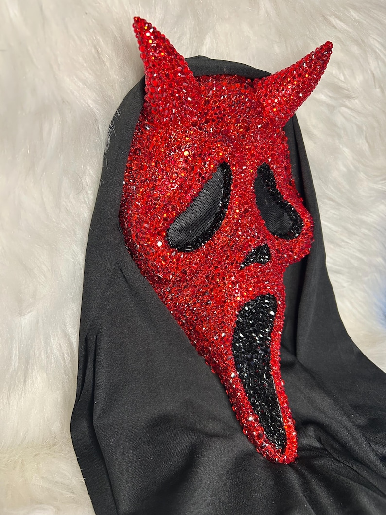 Bling Rhinestone Red Devil Scream Mask, Ghostface Halloween Mask ...