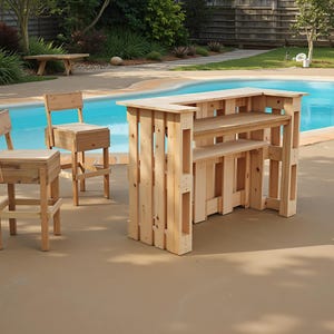 DIY Euro Pallet Bar Plans with Plywood Bar Stool – Outdoor Bar Blueprint – Backyard Patio PDF Download