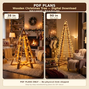 Wooden Christmas Tree Blueprint Plans | 2 Sizes – 90” & 38.25” | Instant PDF Download