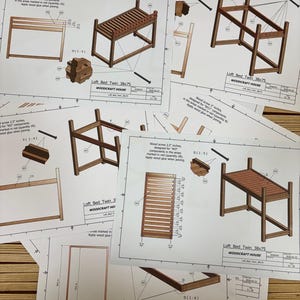 Wooden twin loft bed frame with slatted platform, four posts and side rails; space-saving DIY loft bed plans.