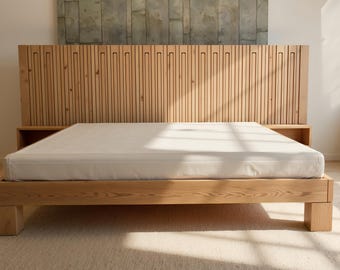 ウッドプラットフォームベッド　キングサイズ キングサイズベッドフレーム DIY 木工プラン：スラットヘッドボード