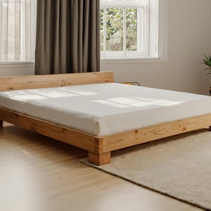 Cama de madera de perfil bajo tamaño queen / Cama rústica de plataforma de 152 x 203 cm / Diseño minimalista de cama de roble / Planos de carpintería DIY