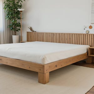 King Size Bed Frame Plan with Slatted Headboard (PDF Download)