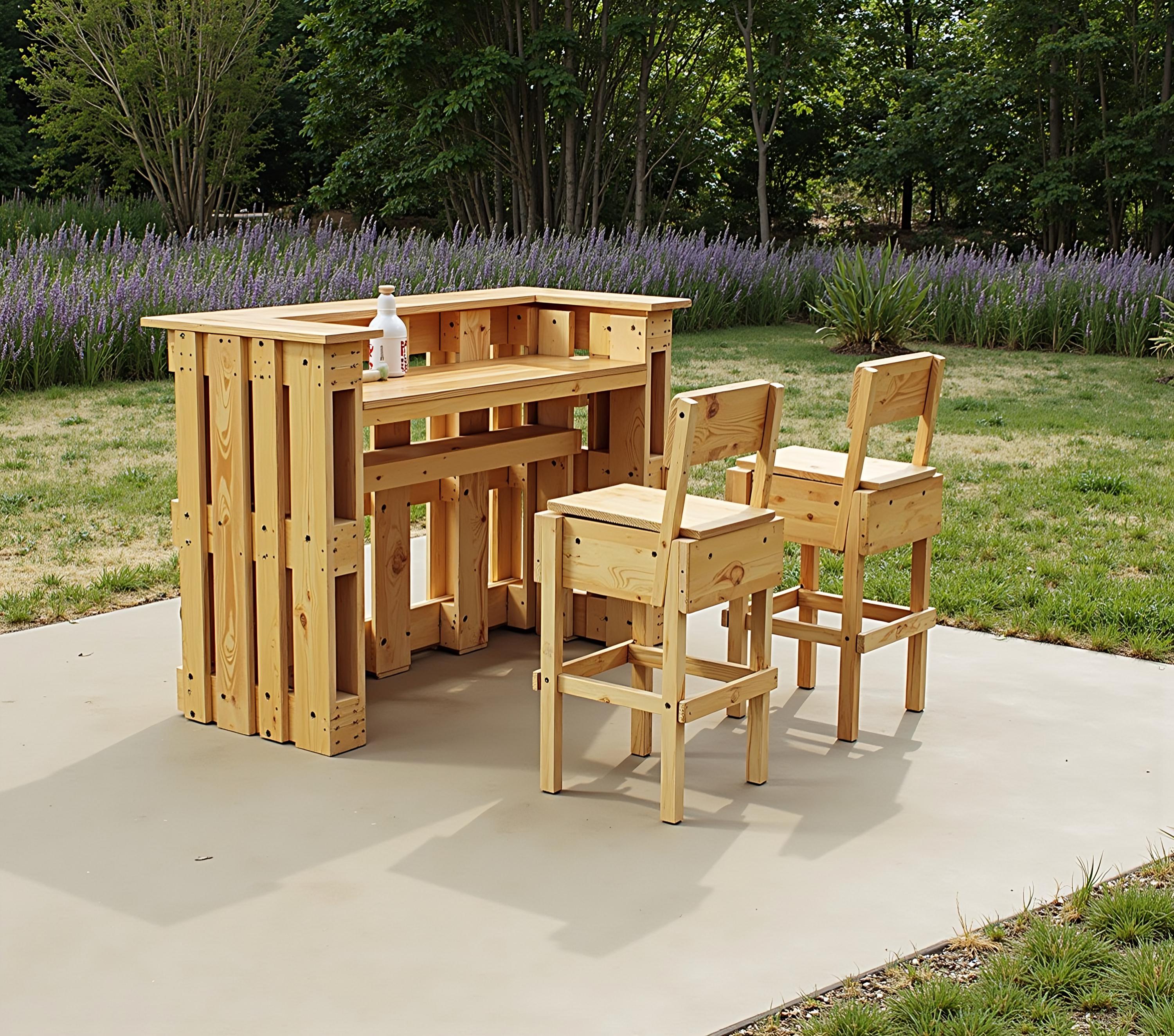 DIY Euro Pallet Bar Plans With Plywood Stool (PDF Download) - Outdoor ...