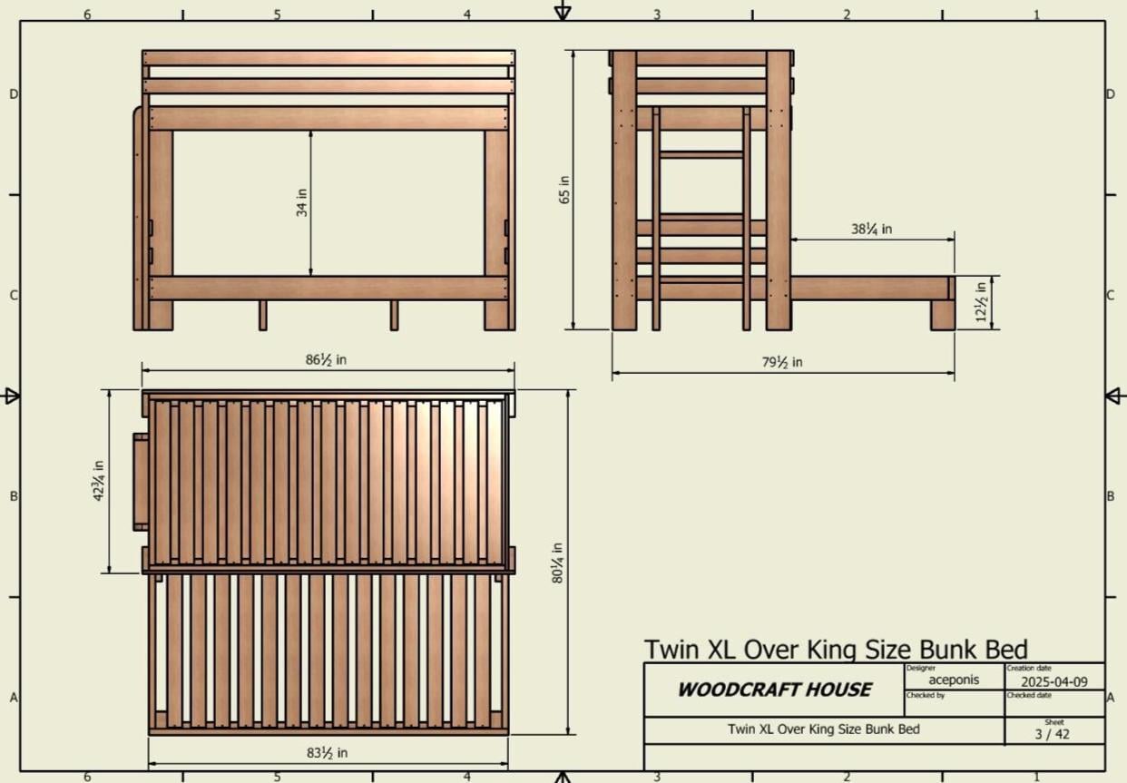 Twin XL Over King Size Bunk Bed | DIY Woodworking Plan - Etsy