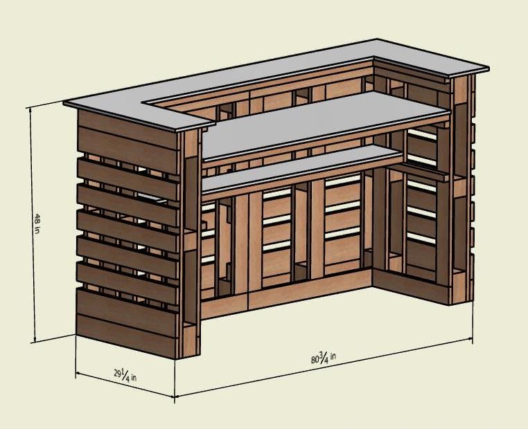 DIY Pallet Bar Plans: 48x40 Inch Outdoor Bar With Plywood Stool (PDF ...
