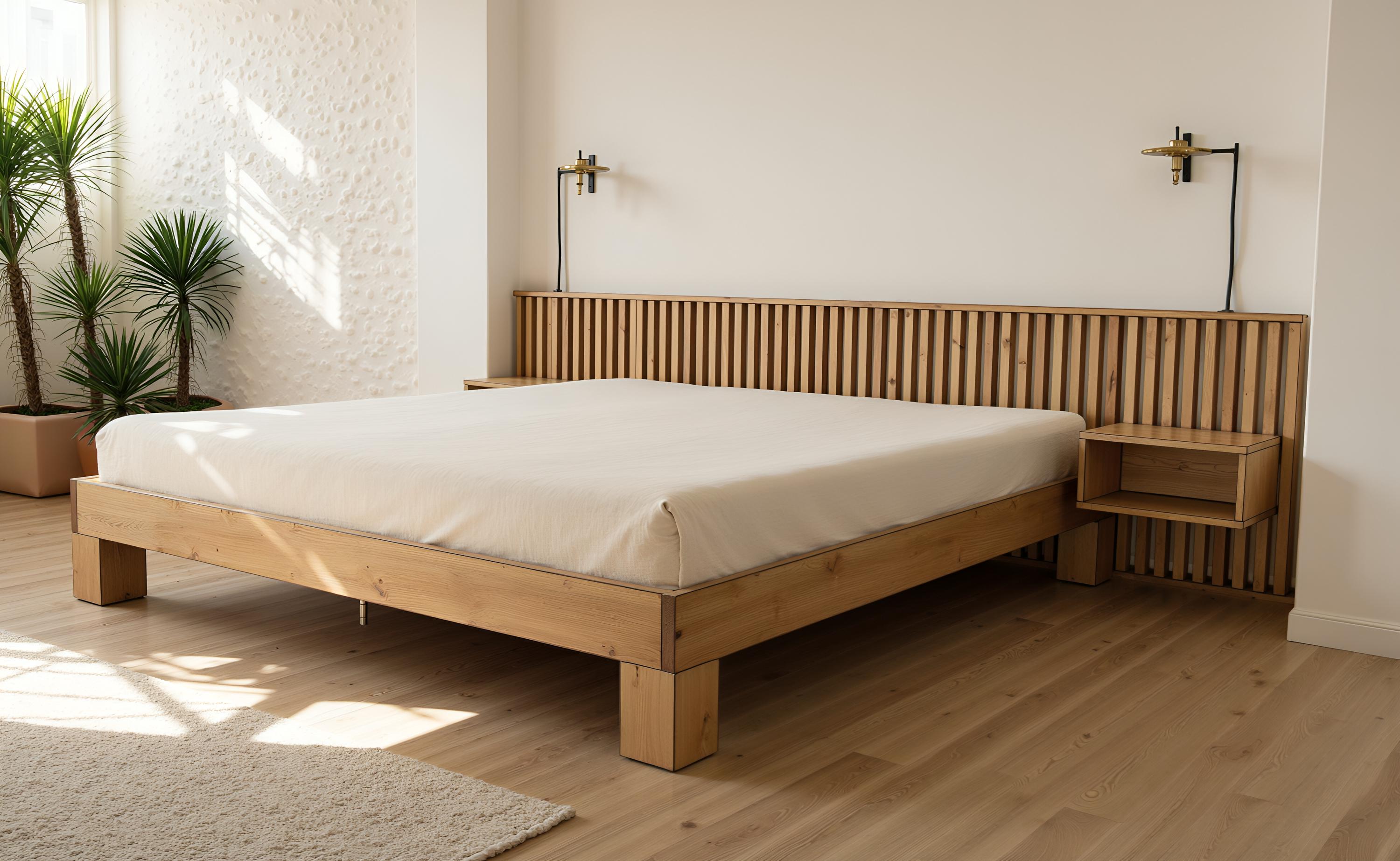 Queen Size Bed Frame With Slatted Wood Headboard – DIY Woodworking ...