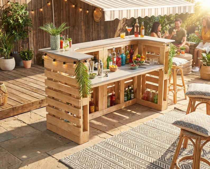 DIY Pallet Bar Plans – 48x40 Inch Outdoor Bar Blueprint, Backyard Patio ...