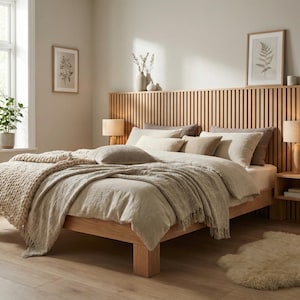 King Size Bed Frame DIY Woodworking Plans with Slatted Headboard (Digital Download)