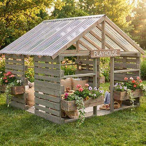 Kids Euro Pallet Playhouse PDF Plans | DIY Children's Outdoor Playhouse Blueprint