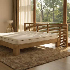 King Size Bed Frame Plan: DIY Woodworking Design with Slatted Headboard (PDF Download)