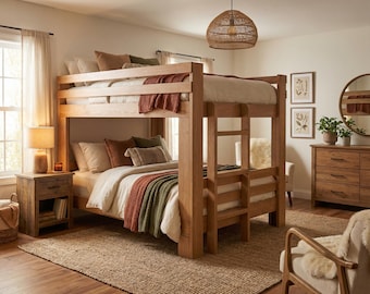 Adult Bunk Bed Plans, 80x60, Queen Size, Modern Wood Design