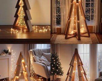 Progetti per alberi di Natale in legno: decorazioni natalizie fai da te in 4 misure (download PDF)