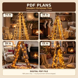 Projeto de árvore de Natal de madeira: 4 tamanhos para decoração natalina faça você mesmo (download em PDF)