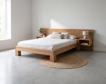 クイーンサイズベッドフレームの設計図、60x80cm、木製、すのこ式