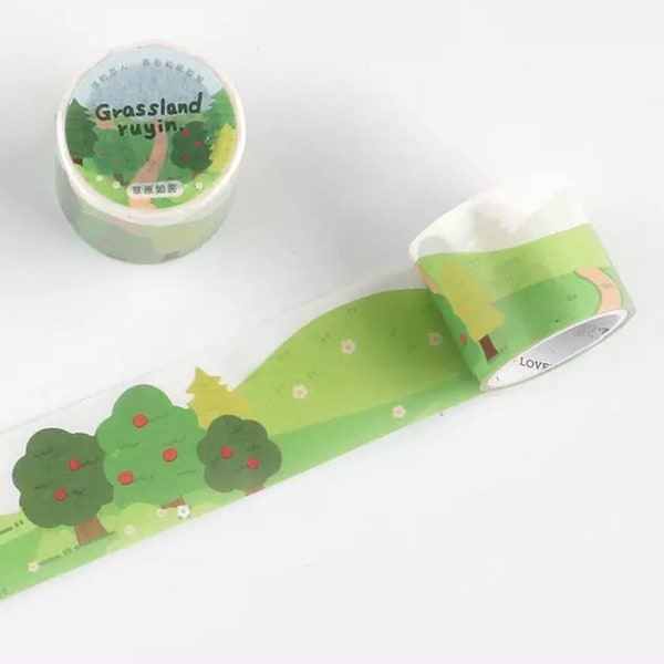 Grassland Meadows Washi Tape - Rolling Hills Scenery Decorative Tape, Spring Themed, Planners, Scrapbooking, Kids Crafting