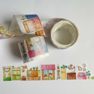 Home and Garden Landscape Washi Tape Watercolor Window and Furniture design, paper doll house, indoor scenery tape image 1