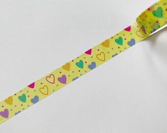 80’s Heart Print Washi Tape - Cute Decorative Tape for Scrapbooking, Bullet Journals, Crafting