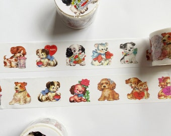 Vintage Dogs and Puppies Washi Tape - Retro Greeting Card Style Decorative Tape