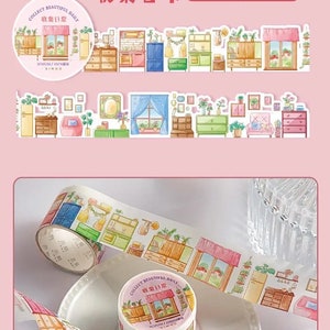 Home and Garden Landscape Washi Tape Watercolor Window and Furniture design, paper doll house, indoor scenery tape image 5