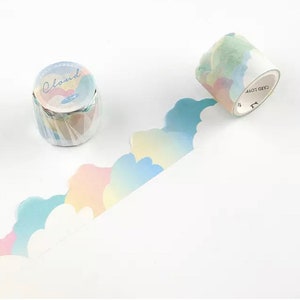 Pastel Sunrise Cloud Washi Tape - Rainbow Clouds Decorative Tape for Bullet Journals, Diaries, Scrapbooking, Kids Crafts