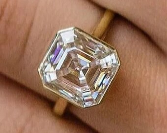 4 CT Asscher Cut Solitaire Moissanite Engagement Ring, Bezel Set Solitaire Wedding Ring, Asscher Bezel Set Ring, Solitaire Promise Ring Gift