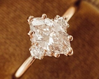 1Ct Marquise Cut Moissanite verlovingsring, Starburst trouwdag ring, zeven stenen sierlijke minimalistische ring, Art Deco zilveren ring