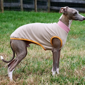 Italian Greyhound Sleeveless Style Handmade Light Fleece Pajamas/Solid Grey with Orange trim