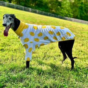 2-Sleeve Style Handmade Cotton Blend Greyhound Pajamas/White with Yellow Duckies