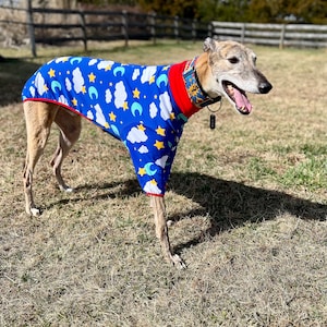 2-Sleeve Style Handmade Cotton Blend Greyhound Pajamas/Blue with stars and moons