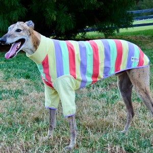 2-Sleeve Style Handmade Cotton Blend Greyhound Pajamas/Stripes with Yellow Sleeves