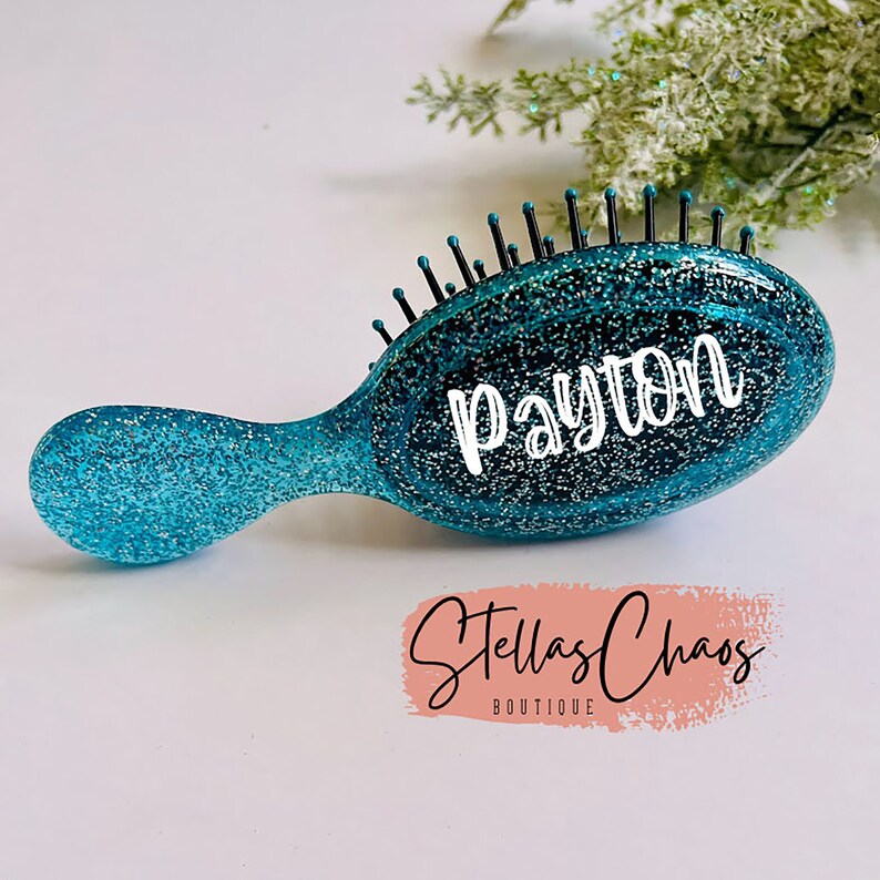 Personalized Glitter Mini Hairbrush for Girls, Christmas Stocking