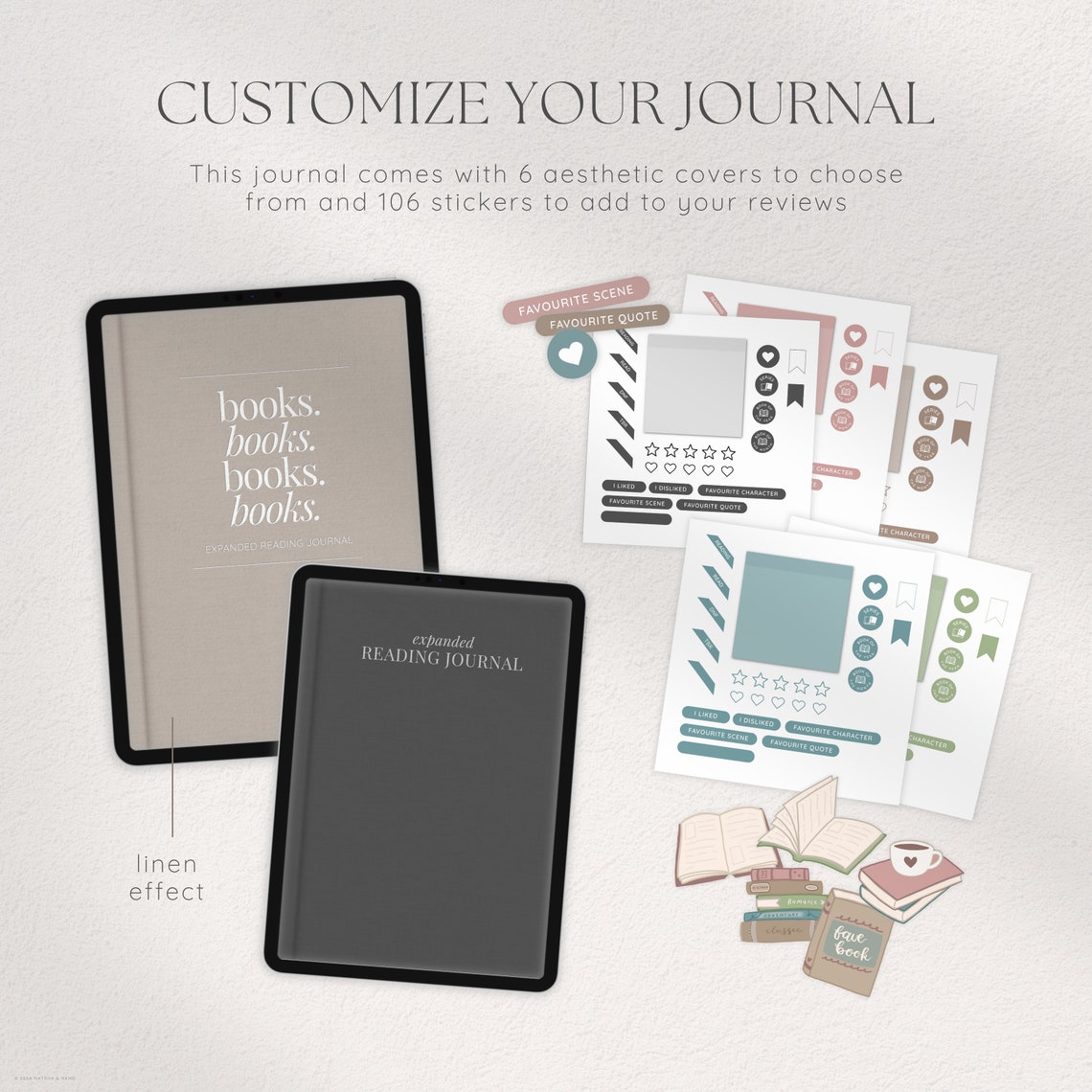 Expanded Digital Reading Journal, Digital Book Planner for iPad Android ...