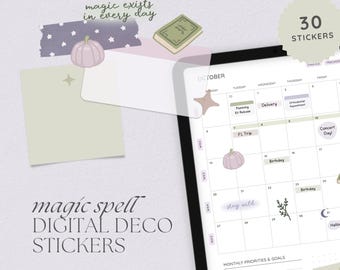 Witchy Stickers for Digital Planners: Decorative PNGs for Goodnotes, Notability