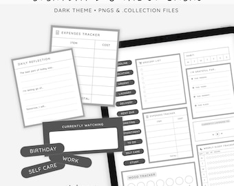 Adesivi digitali per tutti i giorni, adesivi Goodnotes, adesivi per planner digitale, adesivi di base per planner digitale, adesivi minimali in modalità scura