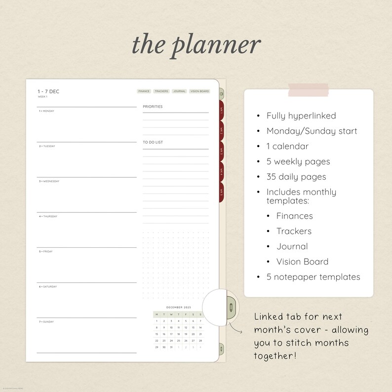 December 2025 Digital Planner for Goodnotes: Hyperlinked, Christmas Themed Stickers Included (PDF & PNG Download) image 3