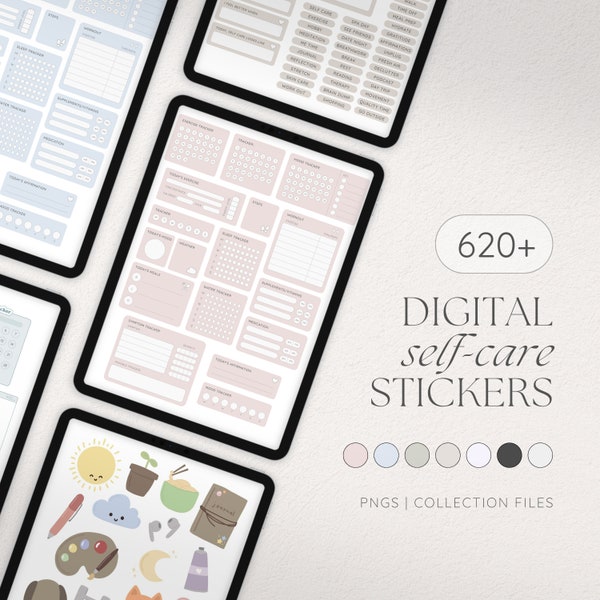 Self Care Digital Stickers, Minimal Aesthetic Stickers for Digital Planners, iPad, Goodnotes, Wellness Digital Stickers, Planner Labels