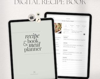 Digital Recipe Book, Digital Meal Planner, Recipe Template, Goodnotes Recipe Planner, Digital Grocery List, Digital Kitchen Inventory